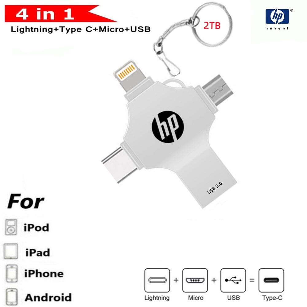 [COD 2TB] Pen Drive 4-in-1 OTG USB 3.0 com capacidade de armazenamento suficiente de 1TB 512GB 256GB 128GB Pendrive Fast