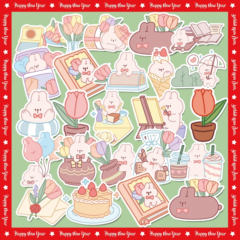 44pcs Adesivos Fofos de Coelho Cor-de-Rosa para Laptops e Scrapbooking à Prova d'Água