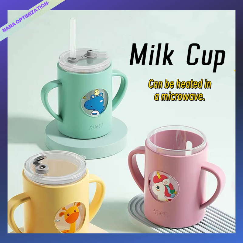 Copo Para Crianças Com Leite Graduado , De Vidro De Palha anti-Gotas Água Potável Bebês Bonito E Resistente Ao Calor em Oferta na Shopee