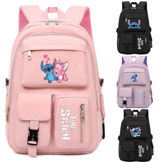 Mochila escolar Stitch feminina rosa de grande capacidade mochila escolar preta impermeável para estudantes universitários