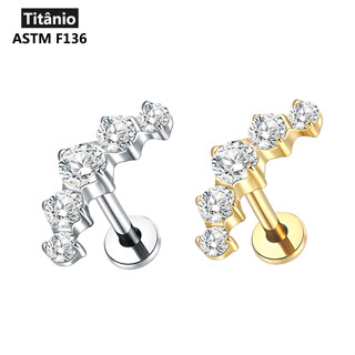 SWANJO Brinco De Titânio Com Piercing Labret Roscado Interno 5 CZ Curved Top Helix Conch Cartilagem Brincos