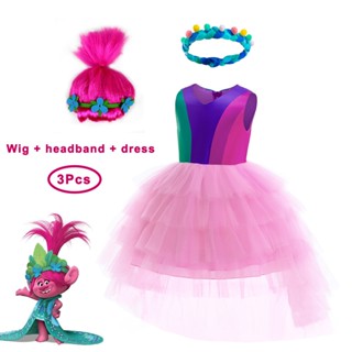 Poppy Girl Cosplay Costume Trolls 3 Cos Mesh Princess Clothing Festa De Aniversário De Natal Carnaval De Páscoa