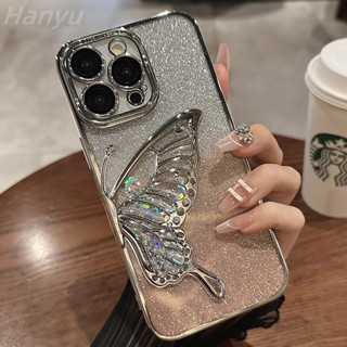 Gradual Glitter Borboleta De Areia Movediça Caixa De Telefone Galvanizada Para Iphone 15 14 13 12 11 Pro Max Com Proteção Contra Queda De Lente Macia Transparente