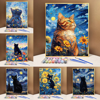 DROFE/Pintura Por Números/Gato Céu Estrelado A Óleo Digital Quadros Coloridos De Bricolagem Em Tela Decoração