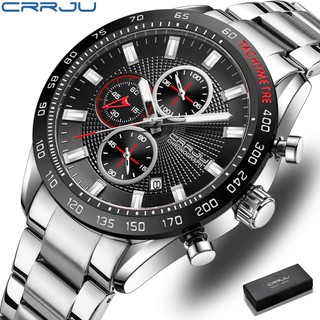 CRRJU Relógio Masculino Novo Cronógrafo Multifuncional Desenho Luminoso De Mão De Aço Inoxidável Casual Quartzo À Prova D