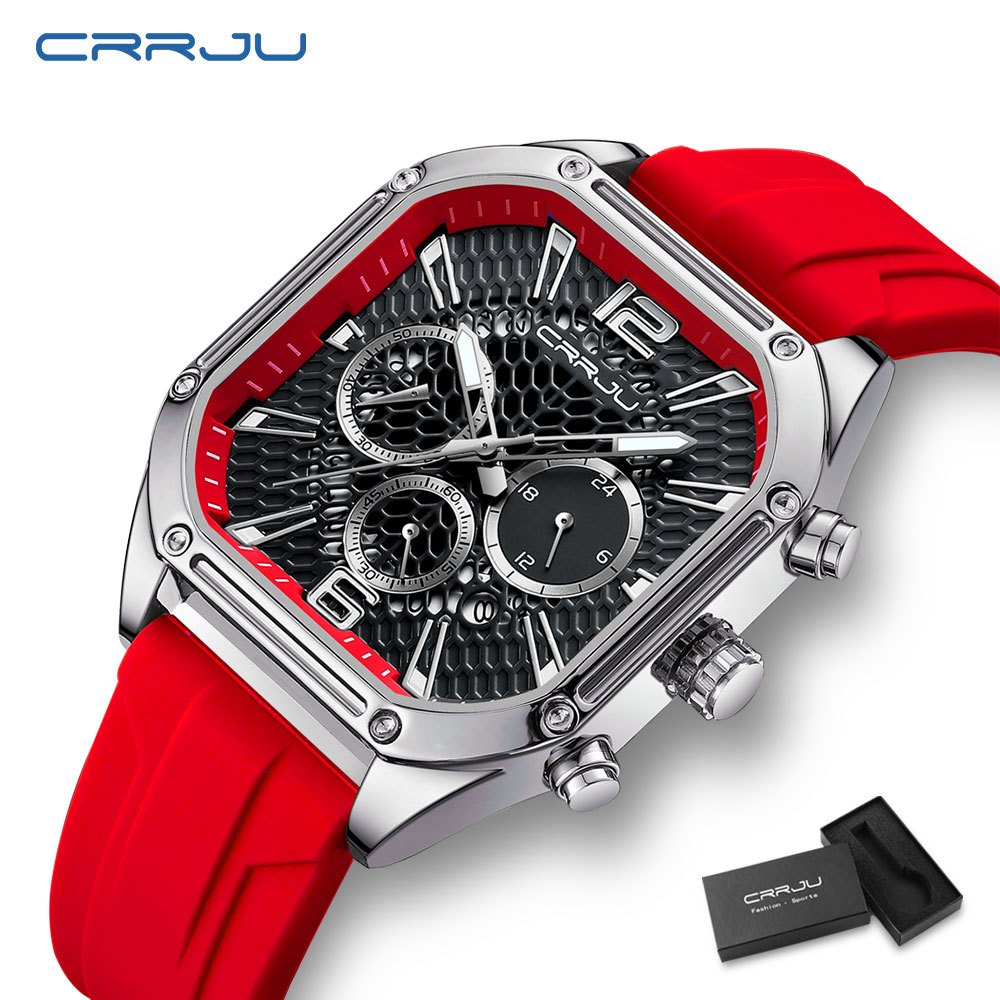 CRRJU Marca Original Relógio De Masculina Quadrado Design Único Código Cronógrafo Ponteiros Luminosos Correia De Silicone Casual Negócios Esportivos Quartzo Analógico À Prova D'água 2311 L - Watches