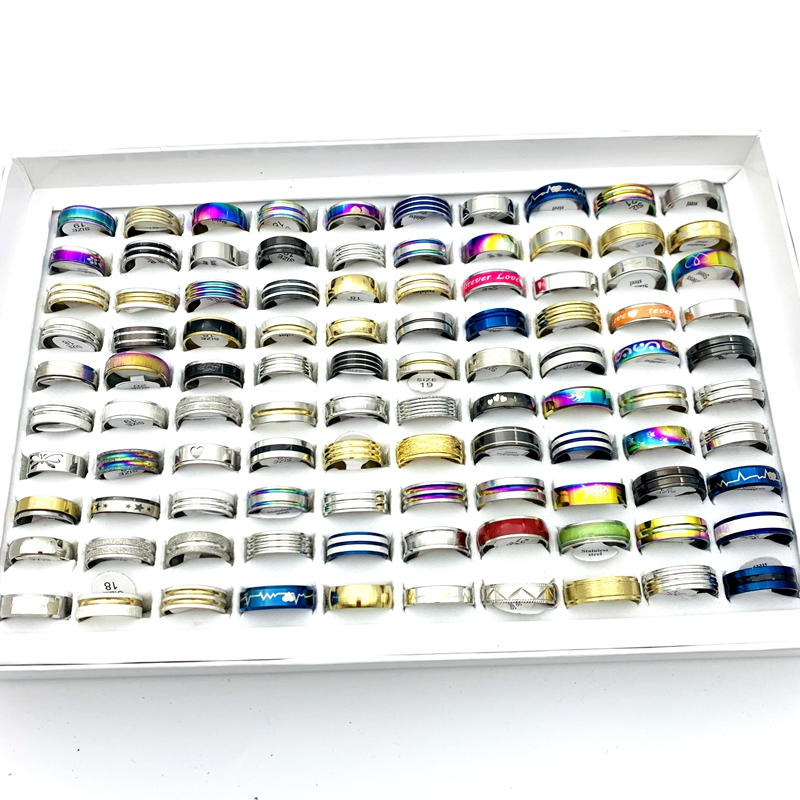 50pcs Anéis De Aço Inoxidável Para Homens E Mulheres Fashion Jewelry Party Gifts Wholesale Lot em Oferta na Shopee