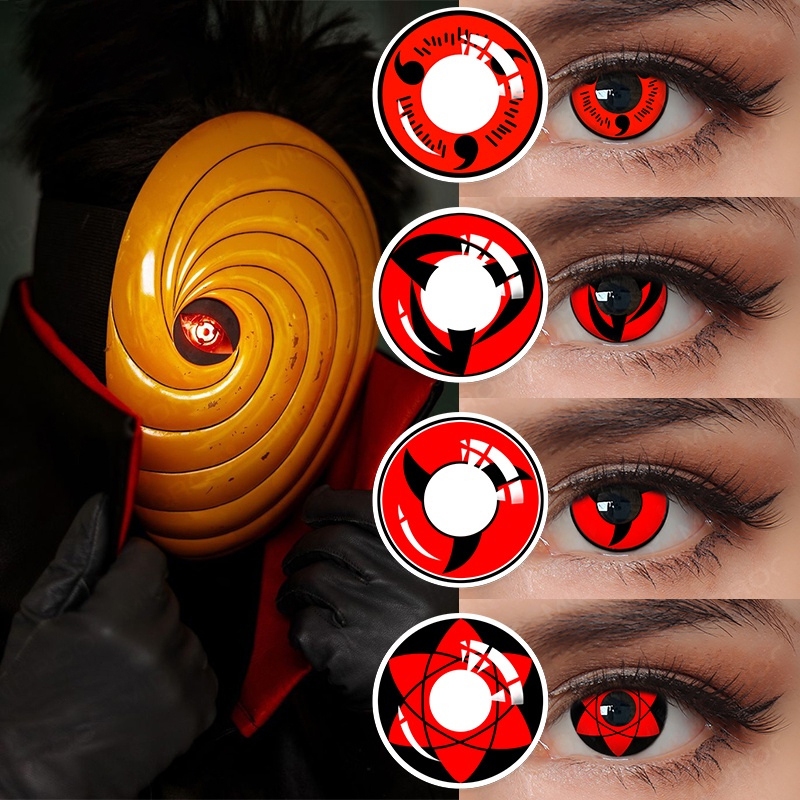 UYAAI  2 Pcs/Par Lentes De Contato 14.5mm Naruto Cosplay Alta Qualidade Lente Anual Olho Maquiagem Acessórios (Sasuke/Hinata/Itachi/Obito/Kakashi/Madara)