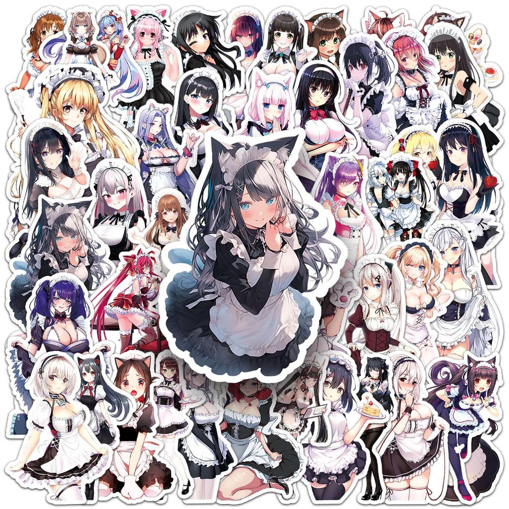 50/10 Peças Adesivos Empregada Engraçado Anime Japonês Waterproof para Telefones Portátil Skate Criativo