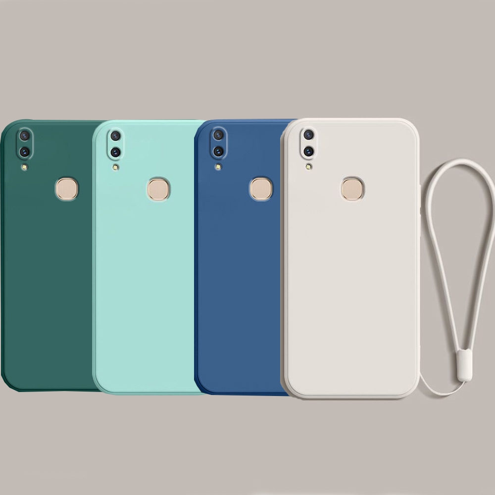 Redmi Note 7 5 6A Mi 8 Lite A2 Square Bumper Soft TPU Case Capa Com Alça De Pulso De Mão Cordão