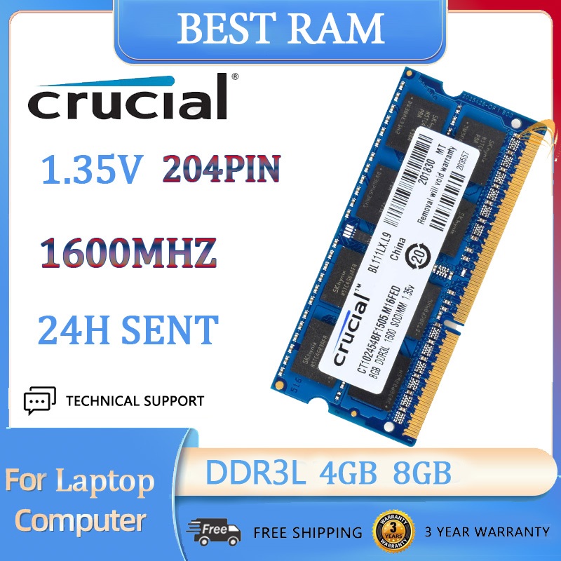 [Estoque Pronto] Crucial 8GB PC3L 1600MHZ RAM 12800S SODIMM RAM Memória Para Laptop Intel