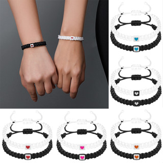 2pcs Bracelete Do Coração Amor Para Amantes Homens Mulheres Casal De Trança Feito À Mão Dia Dos Namorados Jóias De Presente