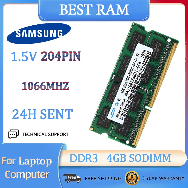 Estoque Pronto Para Samsung 4GB 2RX8 DDR3 1066MHz PC3-8500S 204PIN SO-DIMM Chipset RAM Notebook