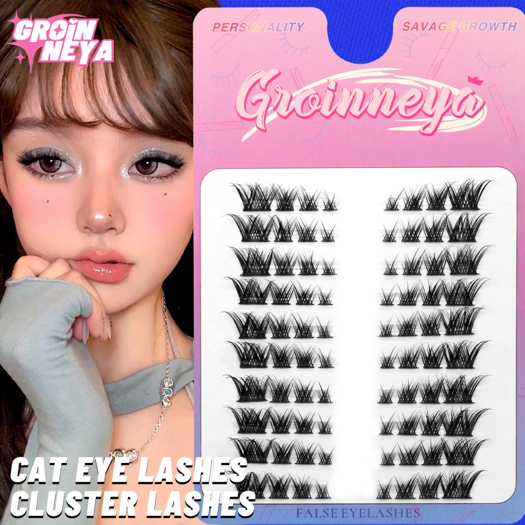 GROINNEYA Cluster Lashes Pestanas De Gato Falsos Cílios De Mink Extensão