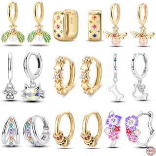 Brincos De Prata Genuínos 925 Sterling Gold Color Pink Purple Iris Assimétricos Cute Pet Feminina Zircon High Jewelry Gifts 2024 Novo
