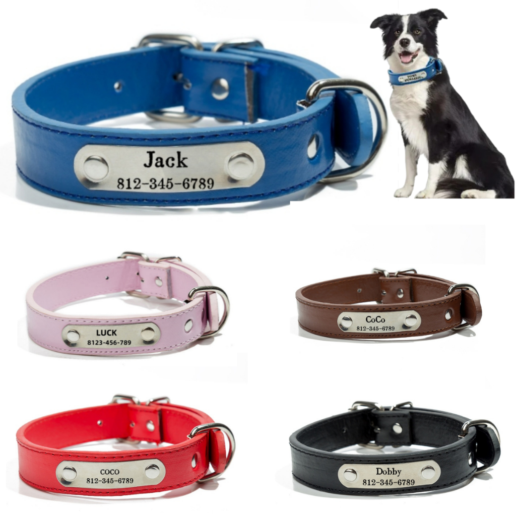 Coleira Personalizada De Couro Para Cães Pequenos , Médios E Grandes Gatos Com Nome Gravado Livre Tag De Identificação De Estimação De Luxo PU Designer