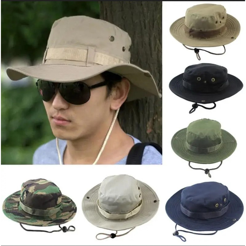 Protetor Solar Boonie Chapéu Tático Verão Proteção Boné Camuflagem Caça Caminhadas Pesca Esportes Ao Ar Livre Selva Masc