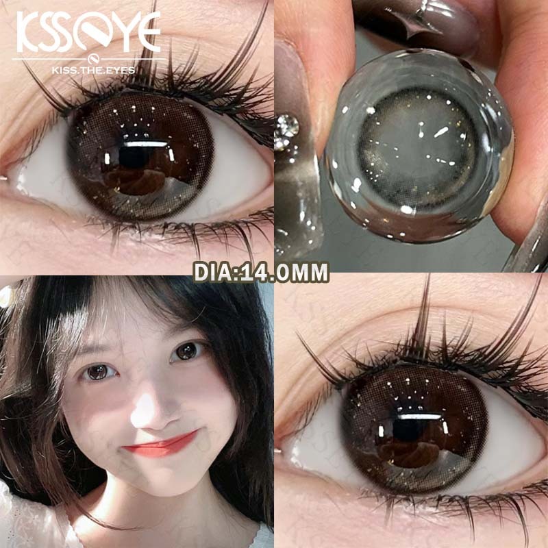 【 COD & graded Lens 】 KSSEYE 2PCS Lente De Contato Com Grau 14.0mm Mini Tamanho Olhos Pretos Brilhantes Maquiagem Soft Doll Eye 1Day Use (Ferramenta De Uso Gratuito) Dia Apanhando Lindas Alunos