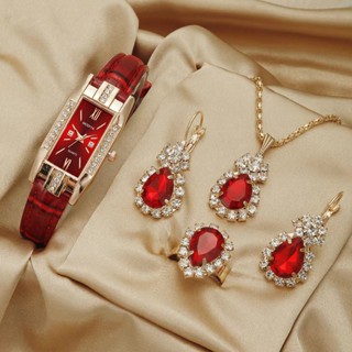 Conjunto de relógio feminino elegantes Em Stock e Enviado em Segundos Relógio Feminino (Relógio+Colar+Anel+Brincos)