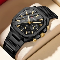 CURREN Relógio Marca Original Masculino Cronógrafo Quadrado De Aço Inoxidável Ponteiro Luminoso Moda Casual Empresarial Quartzo Analógico À Prova D'água 8459 XS