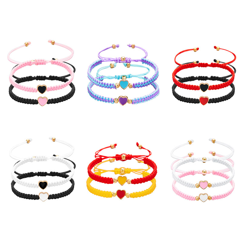 Kit 2 Pulseiras De Casal Amizade Coração Fio Tecido Ajustável Presente Namorados Tendência