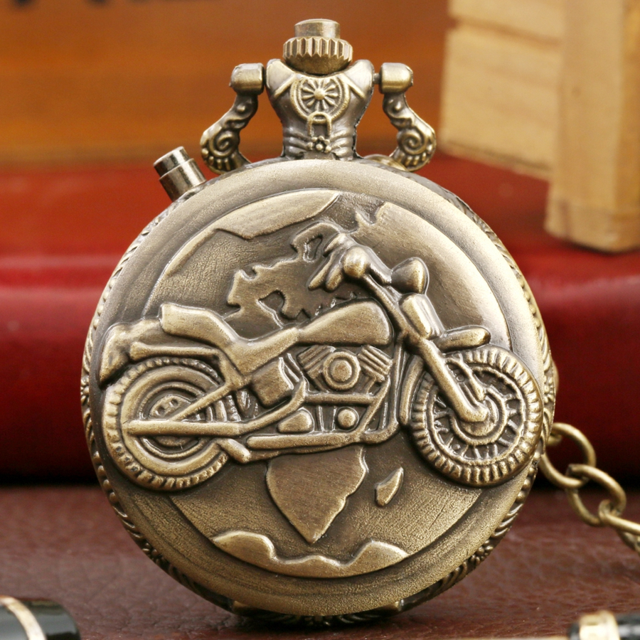 TIEDAN Retro Motocicleta Padrão CAR Relógio De Bolso De Quartzo Luminoso LED Flash Motorbike Design Pendant Fob Watch