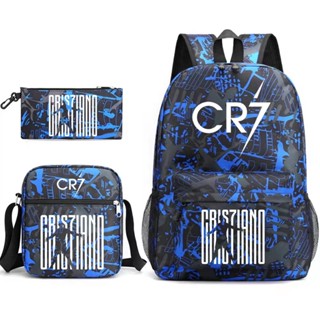 CR7 mochila infantil estampa de anime lona moda casual bolsa de escola de estudante saco do mensageiro estojo de lápis kit Preto