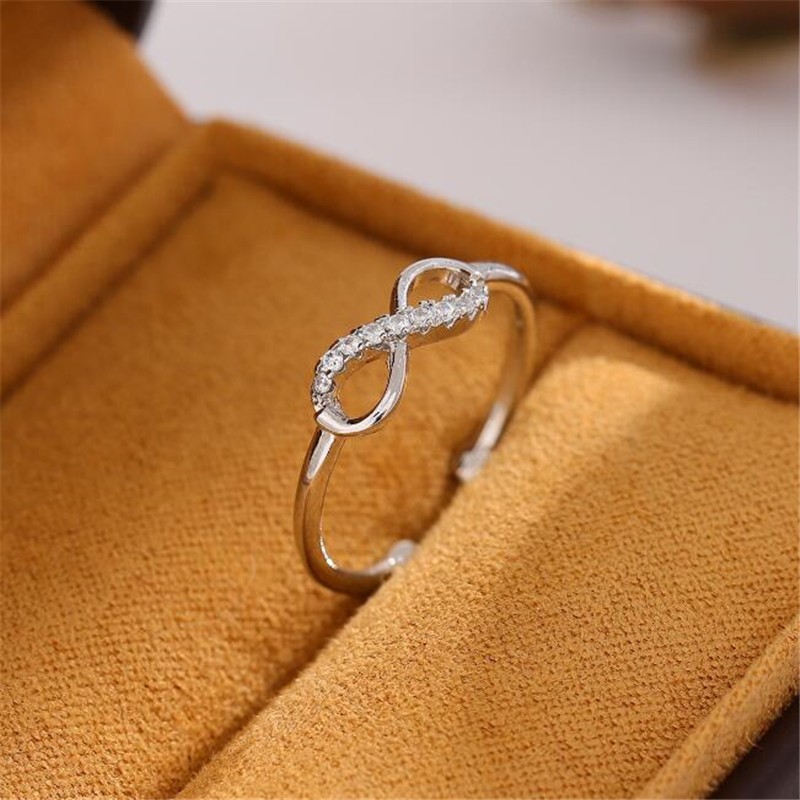 925 Anel Prata Esterlina Moda Simples Criativo Diamante Criativo Número 8-Caracteres Anel Aberto Único Anel Prata Ajustável Fêmea Acessórios CR304