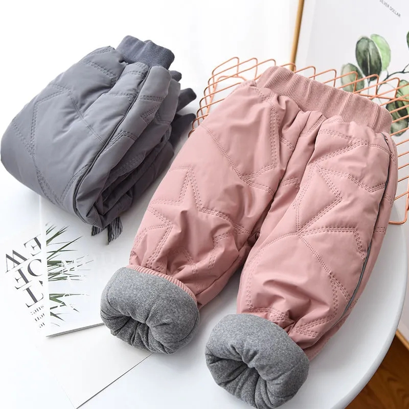 Meninos Meninas Outono Inverno Moda De Pelúcia Calças De Algodão Térmico Crianças Dos Desenhos Animados Estrelas Casual 