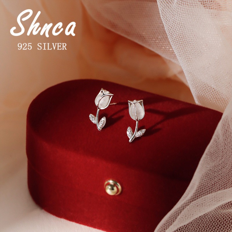 925 Prata Esterlina Moda Prata Elegante Tulipa Flor Feminina Brincos LE070 em Oferta na Shopee
