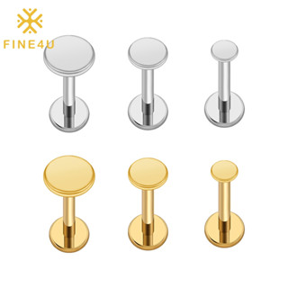 FINE4U ASTM F136 Brinco De Disco Plano De Titânio Com Ponto Circular 16G Redondo De Cartilagem Helix Tragus Earlobe Nose Stud Jewelry