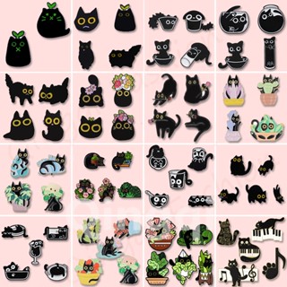 2-5Pcs Conjunto De Alfinetes De Esmalte De Gato Preto Gatinho Olhos Grandes Broches De Animais Lapela Crachás