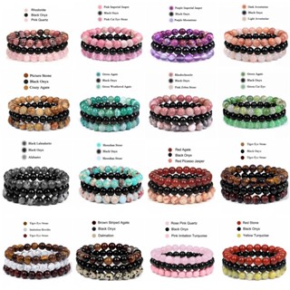 3pcs Pulseira De Pedra Natural Elástica Feita À Mão Para Mulheres Homens 8mm Quartzos Rosa Púrpura Da Lua Ametistas Hematita