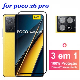 Película De Vidro Poco X6 Pro 3 Em 1 Protetor De Tela De Cobertura Completa Pelicula Para Xiaomi C65 F5 Redmi Nota 13 Plus 5G Película Protetora De Vidro Temperado + Câmera + De Fibra De Carbono