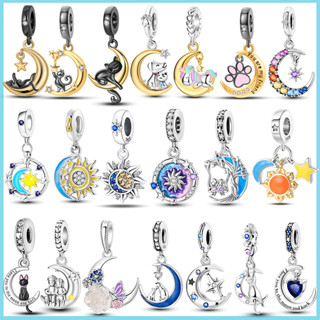 Fit Pulseira Pandora Original 925 Sterling Silver Moon Series Encanta Contas De Zircônio Luna Pingentes De Gato Emaranhado Jóias De Bricolage