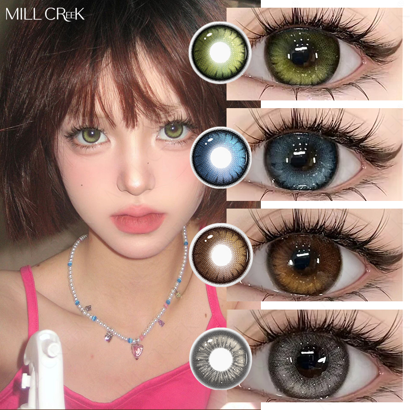 Mill Creek Lentes De Contato Coloridas 2 Pcs (1 Par) 14,2mm Verde Azul Marrom Cinza Com Jogo De Costura De Grau Halloween Maquiagem Colorida Olhos 1 Ano Uso