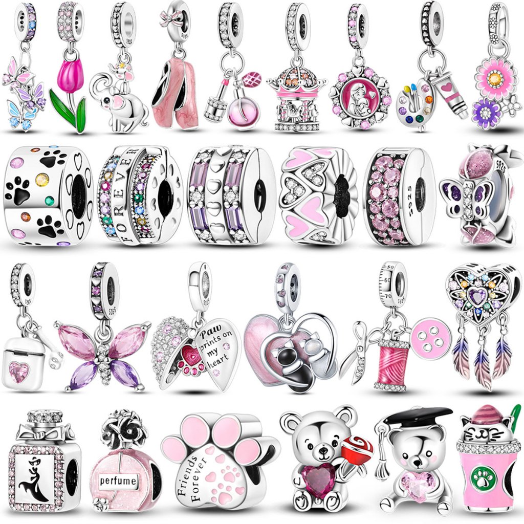 Série Rosa Encantos 925 Silver Perfume Butterfly Charm Beads Pendente Em Forma De Ângulo Bracelete De Encanto Original Charme Mulher Jóias De Bricolage