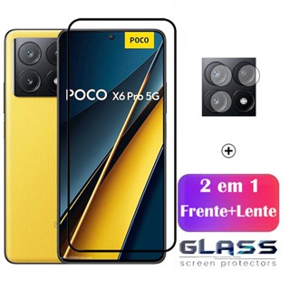2 Em 1 9D Película De Vidro Poco X6 Pro Temperado Pelicula Para Xiaomi Poco C65 M6 F5 4G 5G Filme Protetor De Tela De Cobertura Total Com De Lente De Câmera