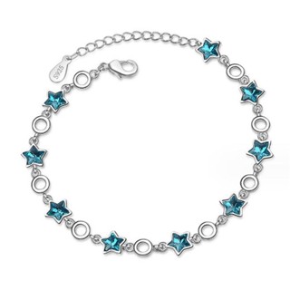 Moda Simples Pulseira de Prata 925 Libras Esterlinas Pulseira Azul Cinco Pontas Estrela Cristal Pulseira Classe Pulseira Mão Jóias Fofa Estrela Doce Jóias Feminina CB109 em Oferta na Shopee