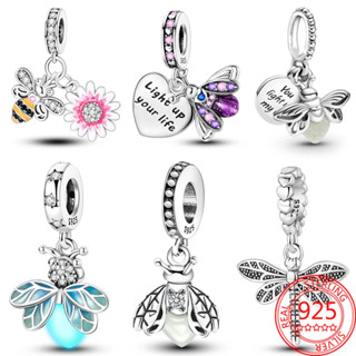 Firefly Luminoso Cintilante 925 Sterling Silver Charm Fit Pulseira Original De 3mm De Faça-Você-Mesmo E Colar Conjunto De Contas Presente