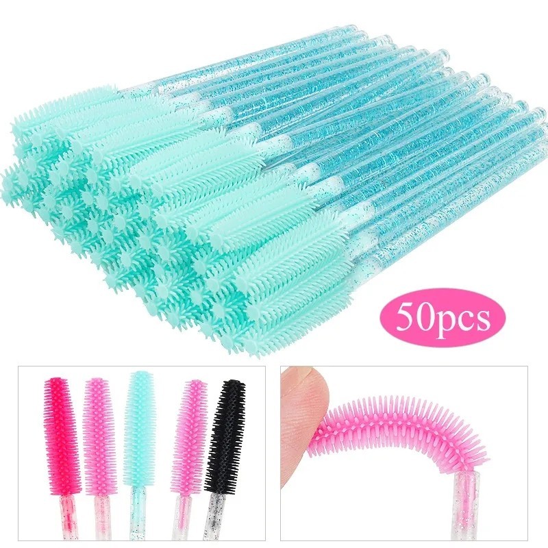 50pcs Escovas De Cílios Descartáveis Escova De Microescova De Silicone Pente De Cristal Máscara De Maquiagem Eyebrow Lash Extension Brush