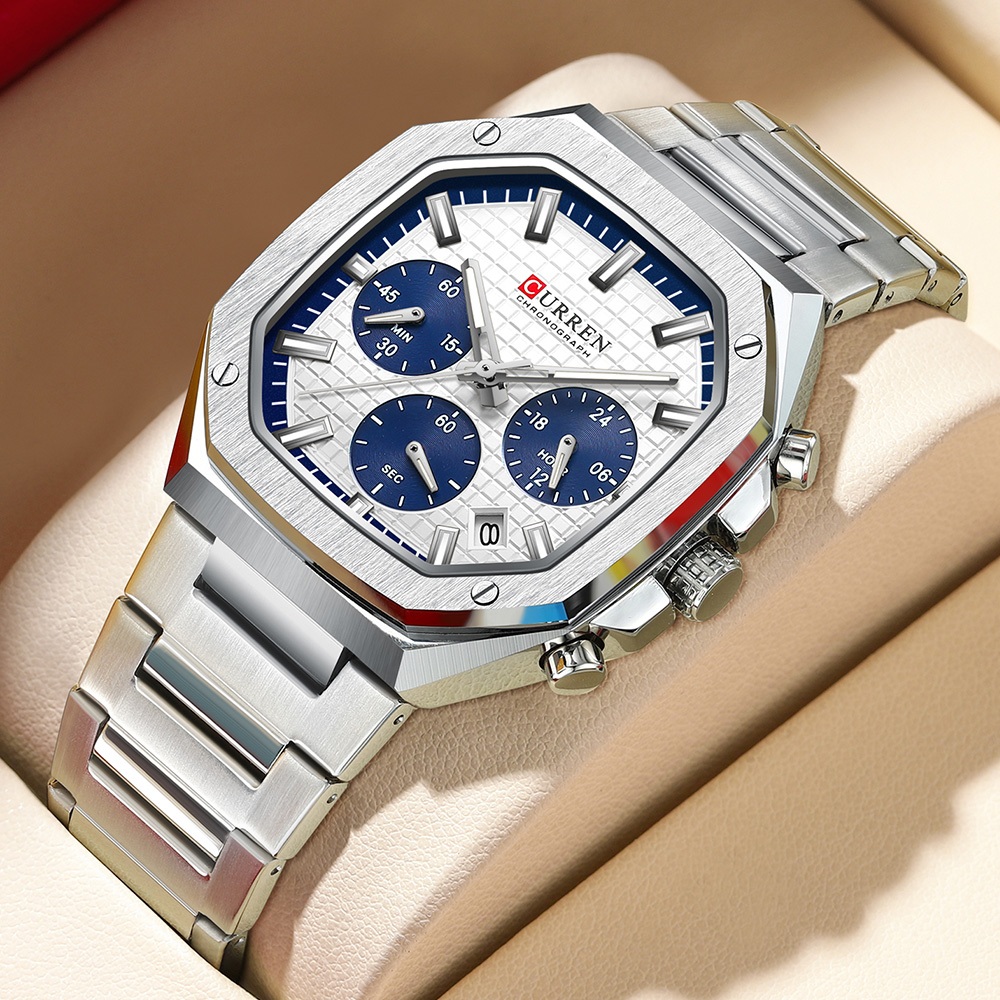 Novo Relógio CURREN Masculino Marca Original Top Luxo Cronógrafo De Aço Inoxidável Luminoso Quadrado Discagem Moda Esportiva Quartzo À Prova D'água 8459 X em Oferta na Shopee