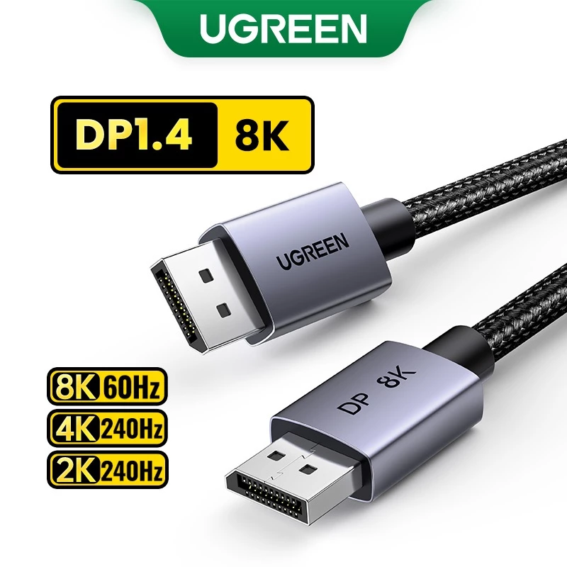 UGREEN DisplayPort 1.4 Cabo 8K 60Hz 4K 240Hz Alta Velocidade 80Gbps Suporte A HDR Para Câmera TV PC Portátil Vídeo