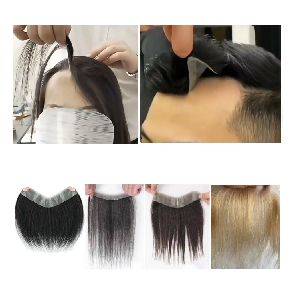 15cm Toupee De Linha Capilar Masculina Feminina Para Homens Em Fita Adesiva , Baby hair Bang for Women , 100 % Cabelo Humano Sem Pista Cobertura Da Testa Alta