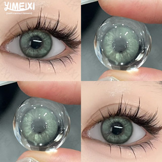 Lentes De Contato Coloridas Yimeixi 2PCS Com De Miopia De Grau 0-8,00Verdes 14.2mm Cinza natural Uso Anual WT:38 %