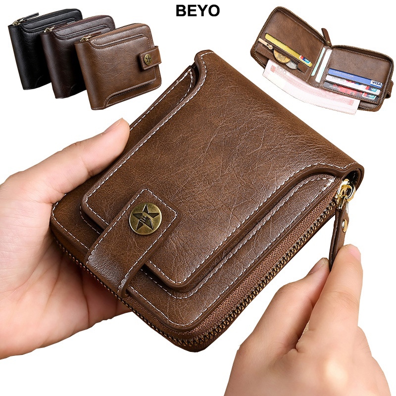 Carteira De Zíper Trifold Masculina De Grande Capacidade Com Bolso De Moedas em Oferta na Shopee