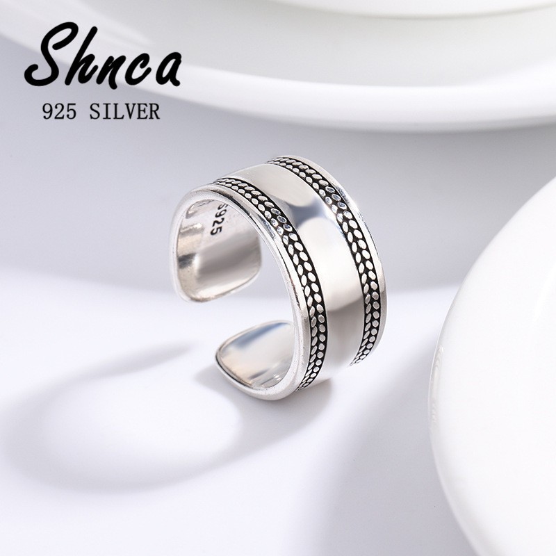 Punk Fashion 925 Sterling Prata Geométrica Prata Aberta Anel Feminino R069 em Oferta na Shopee