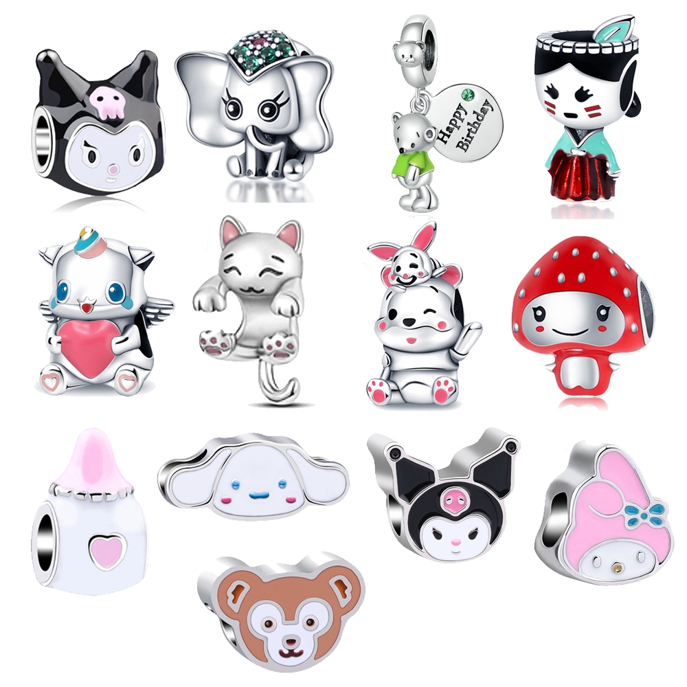 Pingente Charmes Bijuteria Dog Cinnamoroll Melodia Prata 925 Charme Hello Kitty Animal Cartoon Kuromi Berloque Encantos Para Pulseira Bracelete