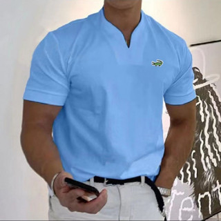 Camisa Pólo Masculina Bordada De Algodão Com Decote Em V , Camiseta De Moda casual De Primavera E Verão De Manga Curta Respirável