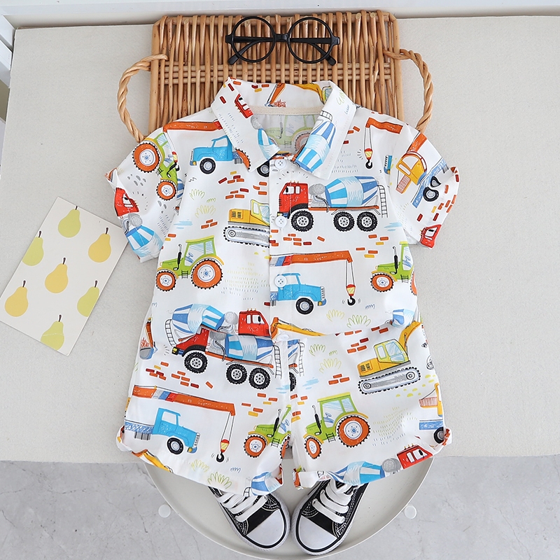 Novo Verão Crianças Meninas Roupas Meninos Carros De Impressão Completa Camiseta Calções 2pcs/Set Kids Cotton Toddler Costume 1 2 3 4 Anos